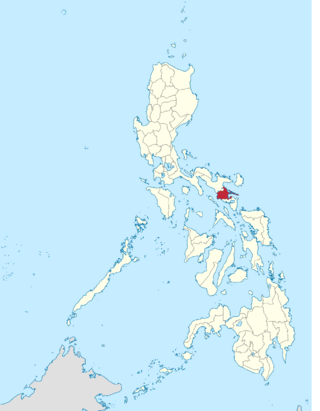Map of the Philippines with Albay highlighted in red. Albay is located near the North-South center of the country on the island of Luzon.