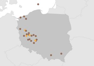 Map showing the locations of gas fields in Poland
