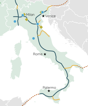 Map from the European Hydrogen Backbone report, showing the "Mature European Hydrogen" as expected by 2040.